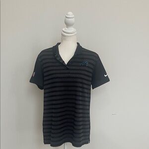 Nike Black Striped Carolina Panthers Polo with Blue Logo